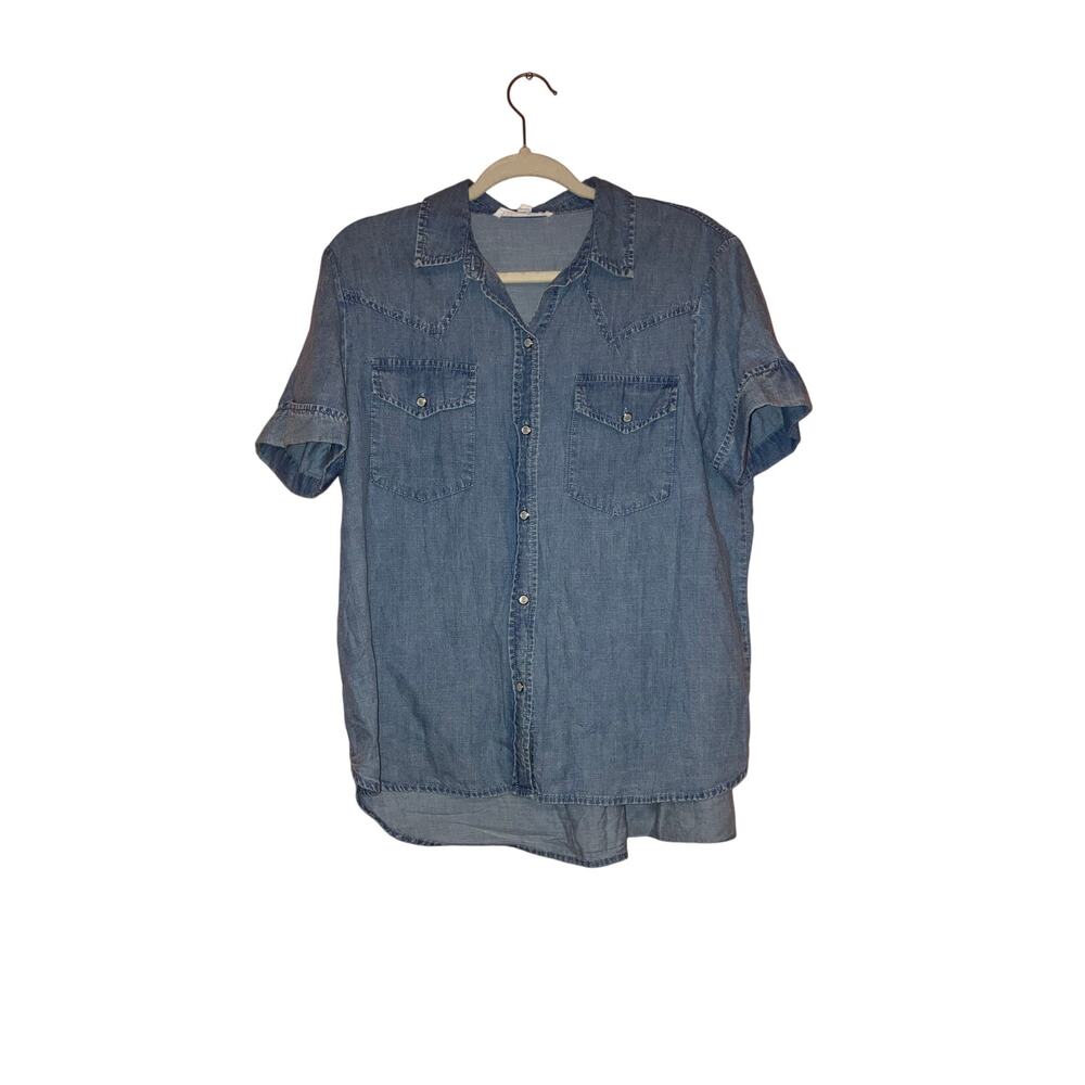 Jane + Delancey Chambray Short Sleeve Button Down Top Medium
